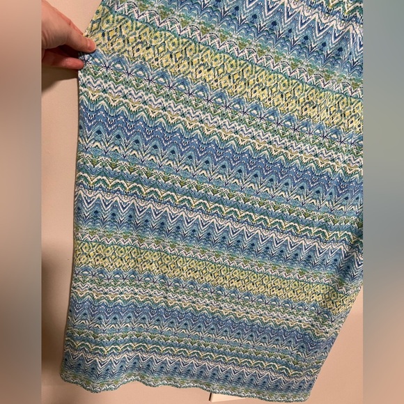 J. Jill Blue/Green Ikat Geometric Maxi Dress Size Small Beach Resort Coastal - Picture 5 of 8